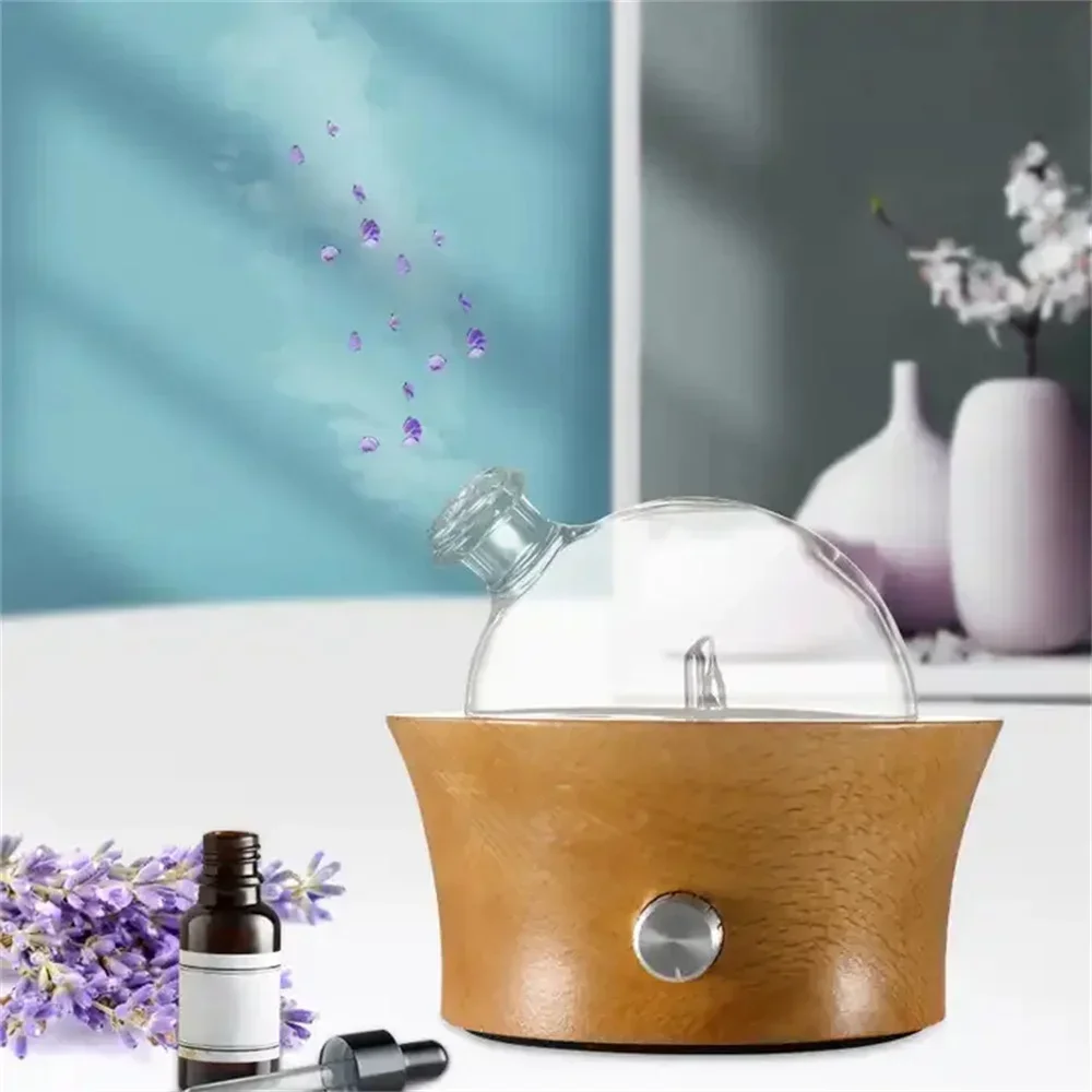 25ML Oil Diffuser Original Wood Base Glass LED Colored Nebulizing Essential for Aromatherapy with Higher Atomizing for Home Spa