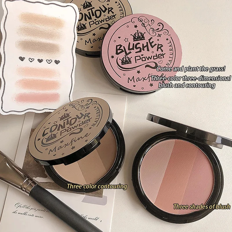 Three-color Blush Palette Delicate Long-lasting Waterproof Non-fading Eyeshadow Blush Integration Tray 2