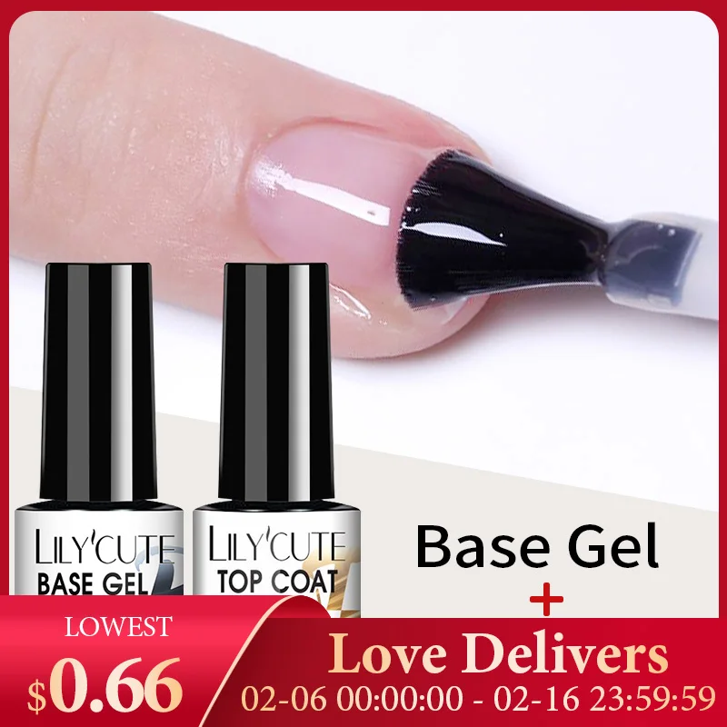 Lilycute 7Ml Base Top Coat Gel Polish Uv Soak Off Semi Permanent Nail Art Gel Vernice Base Gel Top Coat Gel Vernice