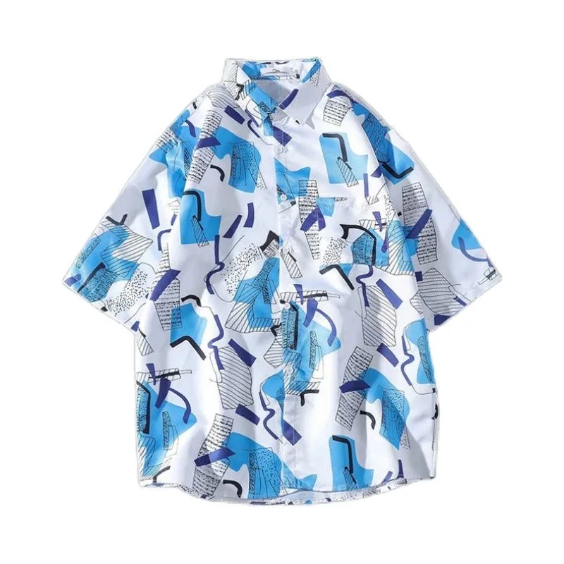 Men Street Fashion Summer Daily Shirt Hawaiian Cartoon Print Casual Loose Shirts Short Sleeve Beach Loose Tops 3
