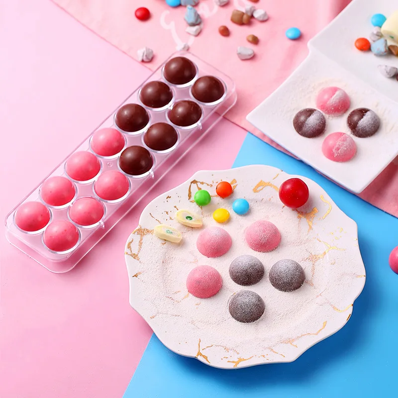 

1pc 14 holes Half Ball 3D Polycarbonate Chocolate Moulds Chocolate Candy Bars Molds Plastic Tray Baking Pastry Bakery Tools