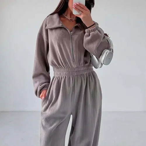 Zekye Woman Clothing New Fashion Long-sleeved Jumpsuit Women's Casual Semi-open Elastic Waist Jumpsuit Elegant Woman Jumpsuit - Image 5