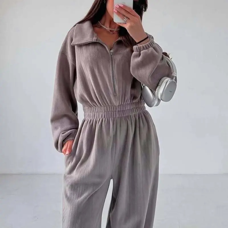 Zekye Woman Clothing New Fashion Long-sleeved Jumpsuit Women's Casual Semi-open Elastic Waist Jumpsuit Elegant Woman Jumpsuit - Image 5
