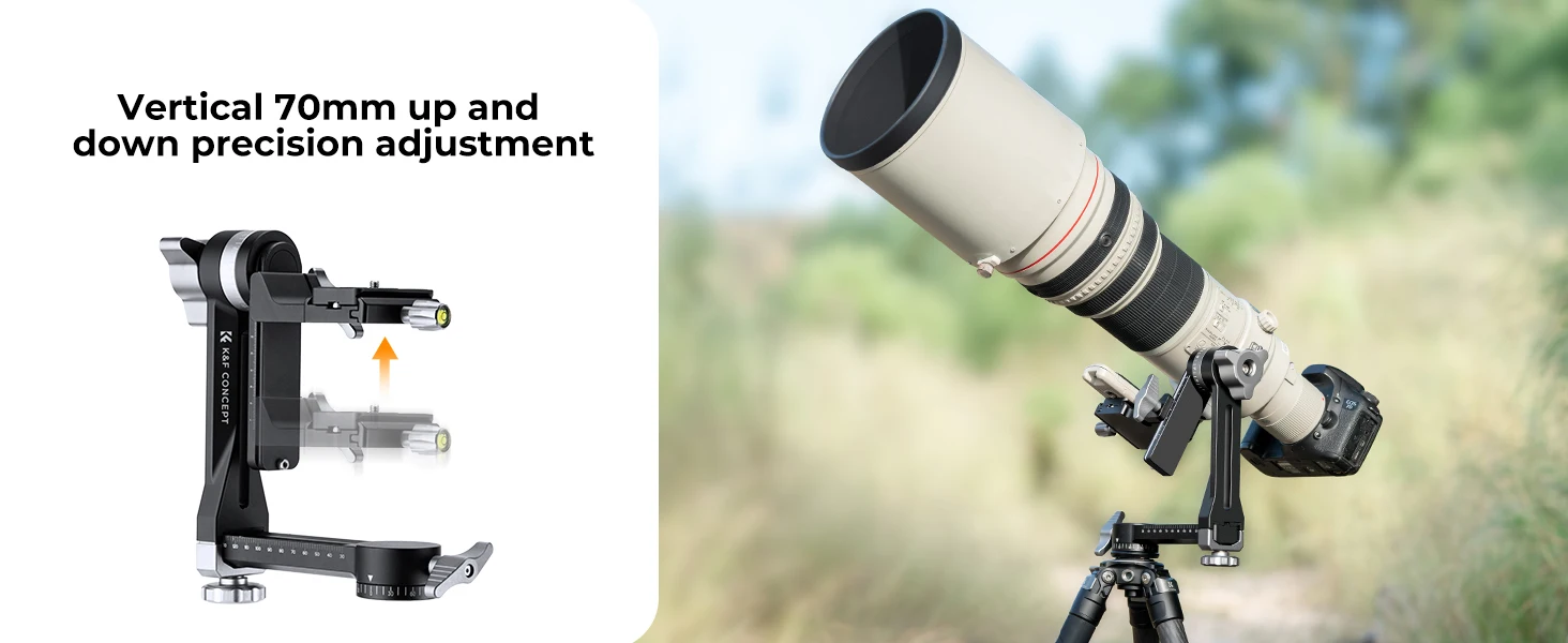 Description Picture 6 of itemK&F Concept Tripod Gimbal Head Aluminium Alloy Heavy Duty 360° Panoramic Head with 1/4" Quick Release Plate for DSLR Cameras