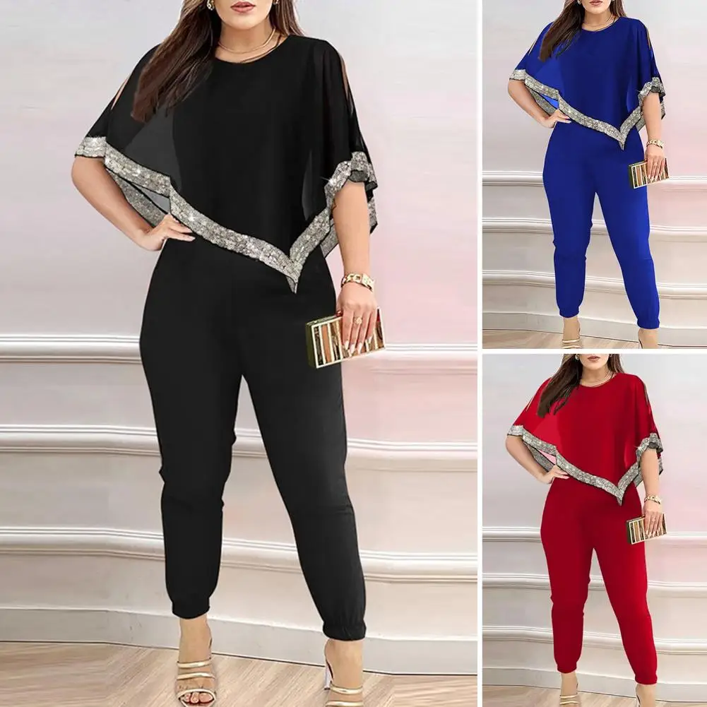 

Женский блестящий комплект из топа и брюк с высокой талией, с блестками