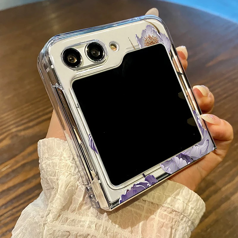 Purple Floral Transparent Folding Phone Case Cover