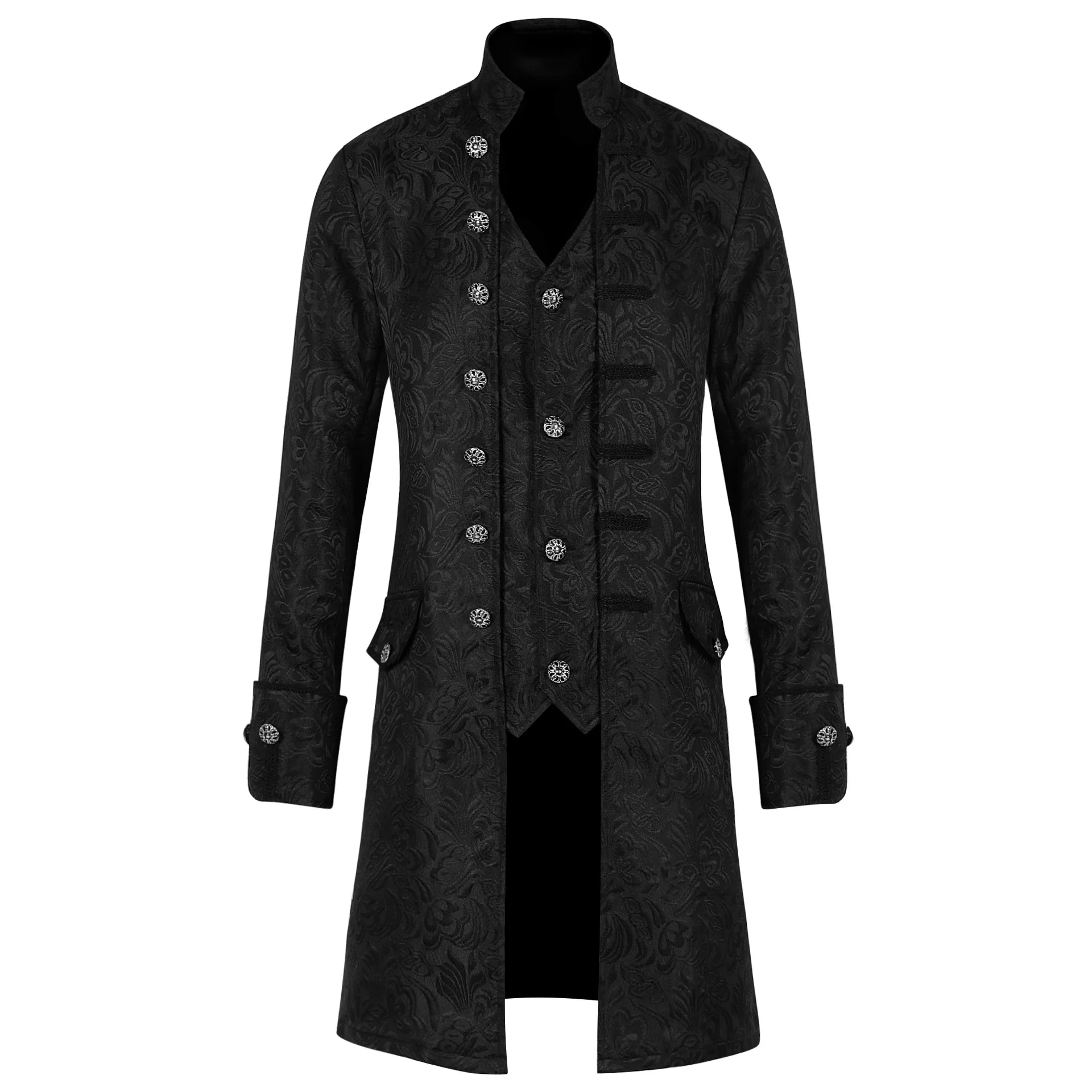 Mens Black Medieval Steampunk Tailcoat Vampire Gothic Jackets Vintage Pirate Victorian Frock Coat Halloween Party Costume Homme
