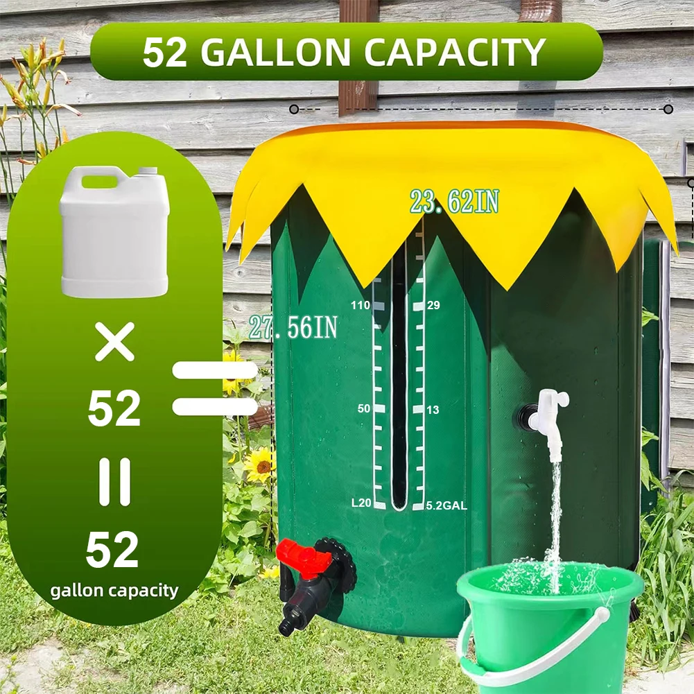 200L Rainwater Storage Tank Sturdy Design Rainwater Collection Barrel Portable Rainwater Collection Container with Spigot & Over