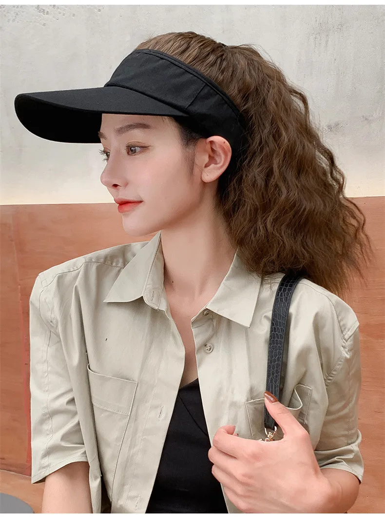 Ladies Curly Ponytail Wig Hat Visor Extensions