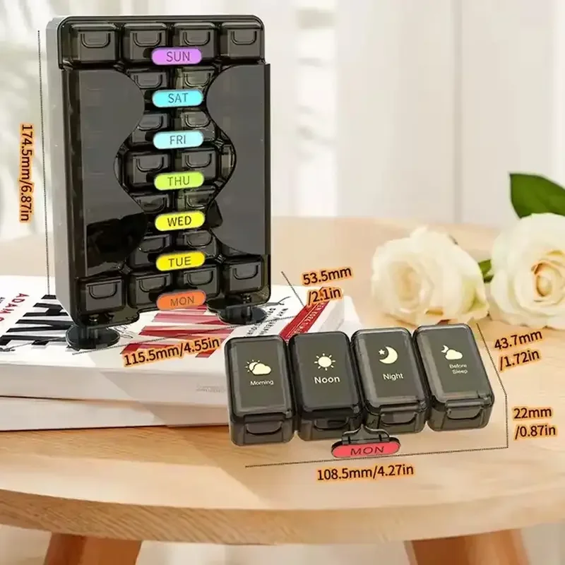 7-Day Pill Organizer 4 Daily Compartments Large Weekly Medicine & Vitamin Case Daily Pill Management Compact Pill Case