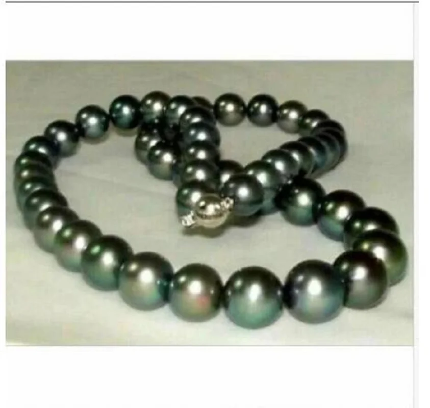 

stunning 10-11mm perfect round tahitian black pearl necklace 18inch