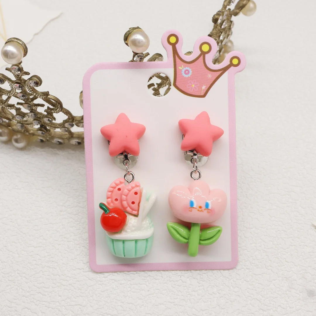 Cute Rainbow Unicorn Stars Clip on Earrings for Children Girls No Pierced Earring Christmas Gift