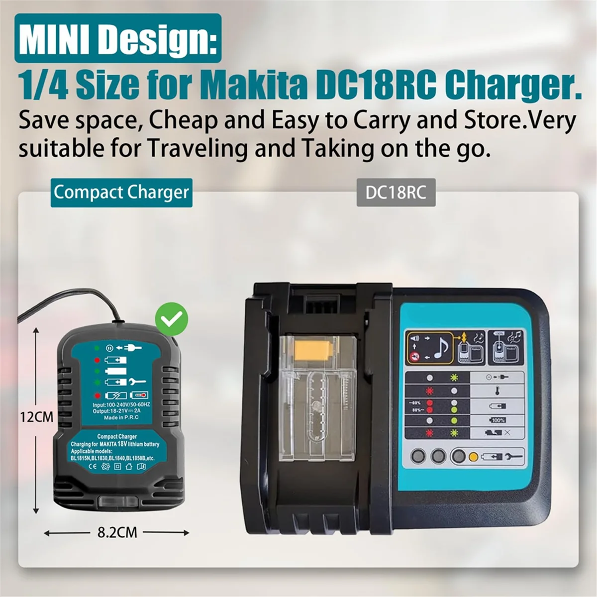 Replace for Makita 18V Mini Charger DC18RC Replace Charger for Makita Lithium Batteries BL1860 BL1450 BL1830 EU Plug 3