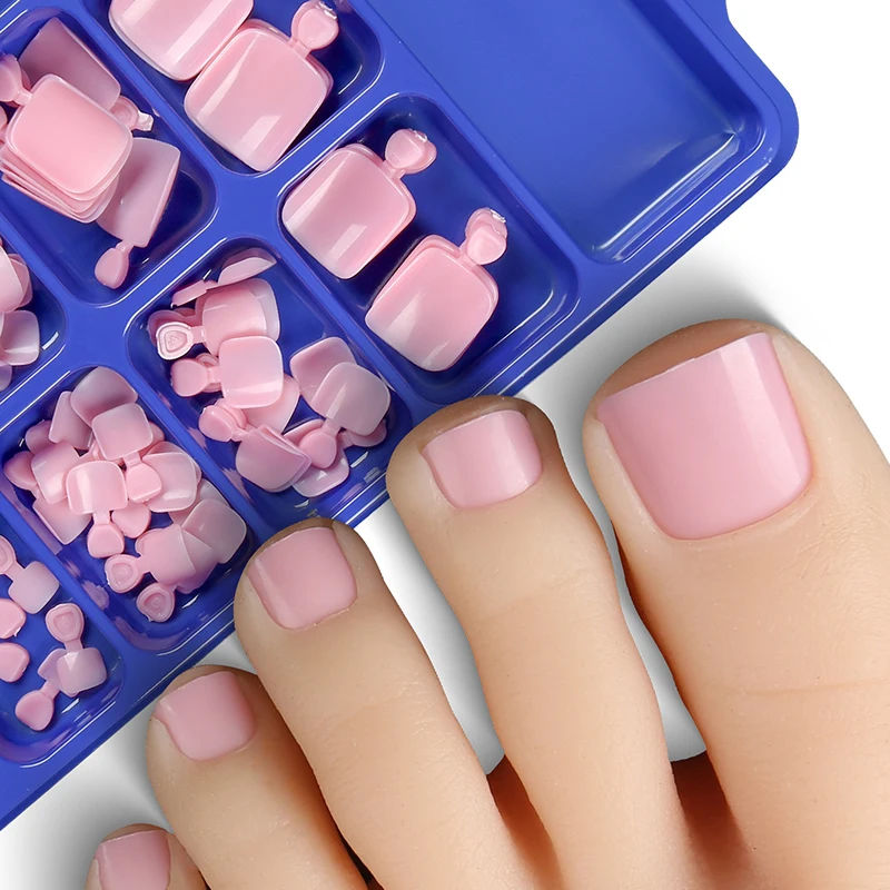 100개입 가짜 발톱 자연스러운 단색 프레스온 풋 풀커버 스퀘어 네일 아트 팁 빠른 착용 네일 매니큐어 도구