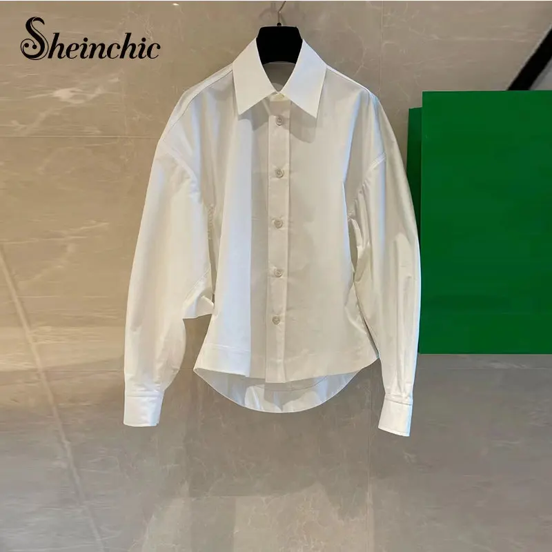 

100% Cotton Tops for Women 2023 Korean Fashion Long Sleeve White Shirt Spring Summer Loose Oversized Blusa Feminina