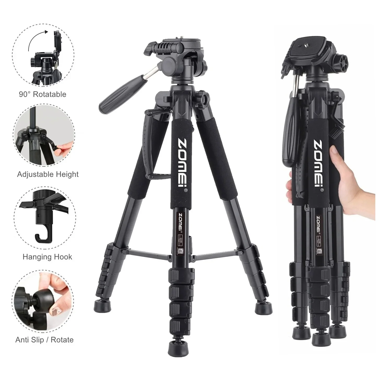 

Штатив Zomei для панорамной видеосъемки на 360 ° для профессиональных камер Canon Nikon Sony, складной алюминиевый штатив для горизонтальной съемки