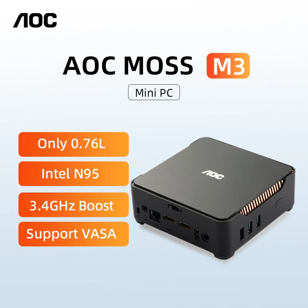 AOC мини пк MOSS M3 мини офисный компьютер N95 8G 256G DDR4 HDMI двухдиапазонный WiFi 4-ядерный 4-поточный процессор GPU карманный мини пк