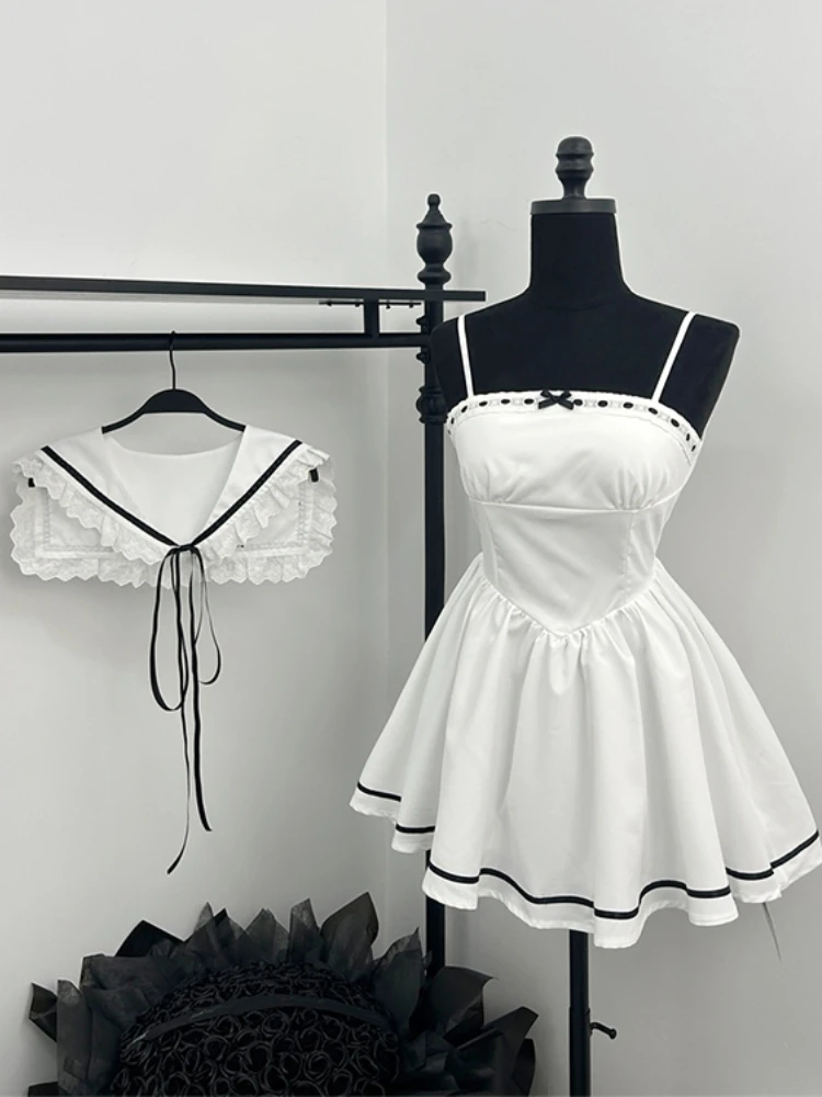 Summer Preppy Spaghetti Strap Mini Dresses for Women With Shawl 2000s Party Dress One-Piece Y2k Korean Fashion Vestidos Mujer