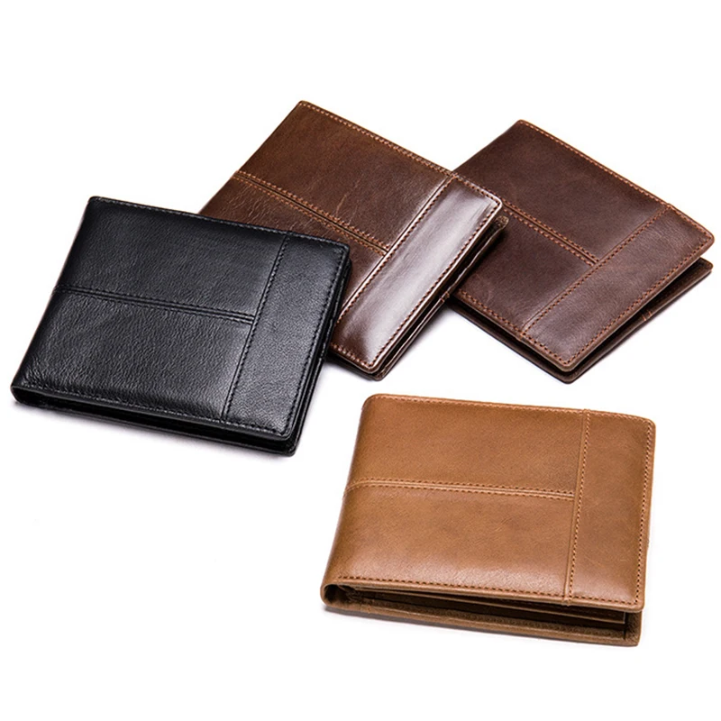 Genuine Leather Wallet for Men Top Cowhide Card Slot Coin Purse Short RFID Anti-theft Zero Wallet images - 6