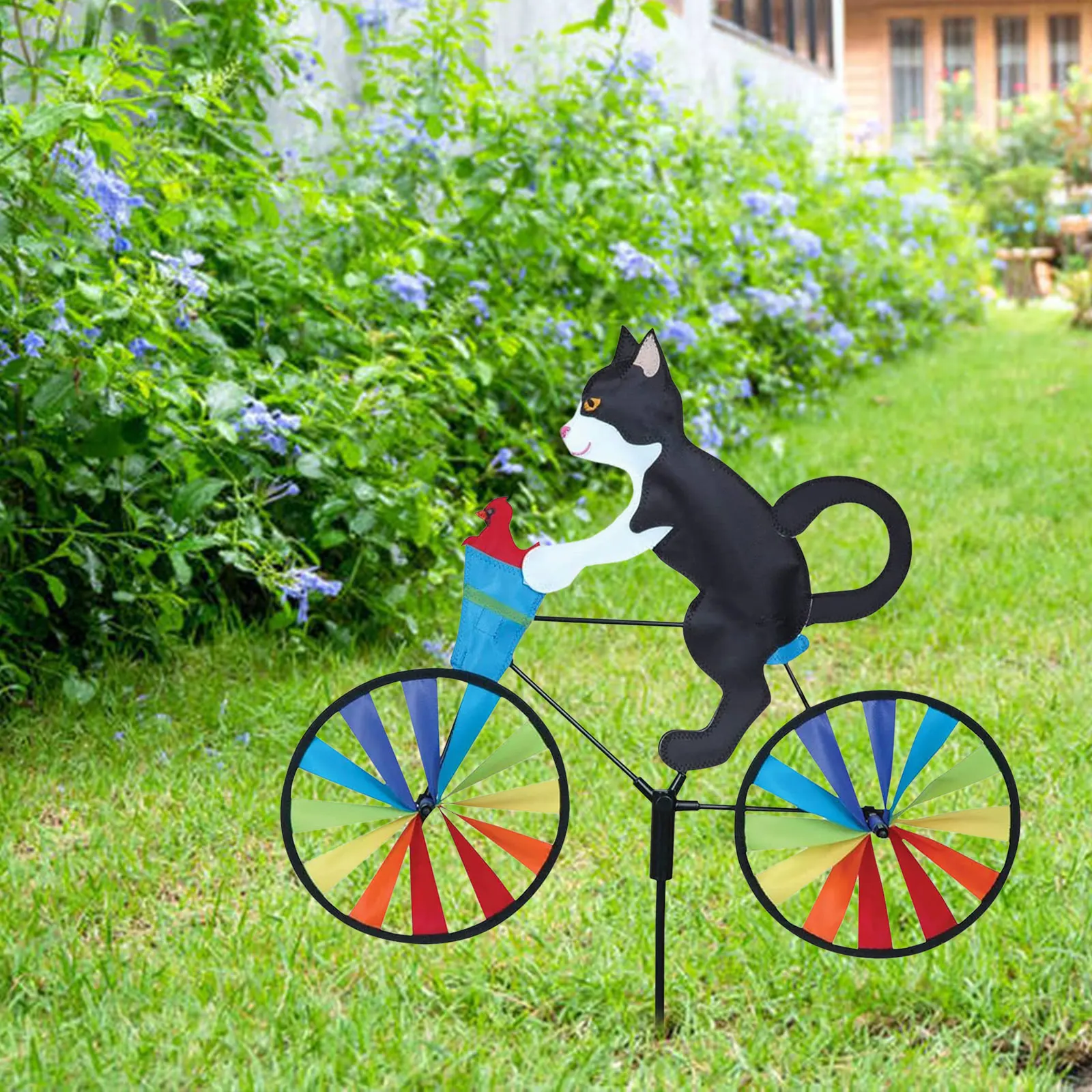 for Yard/Garden/Lawn Whirligig Stake Decoration Animal Bike Wind Spinner Decor,Cat Dog Bike Garden Wind Spinner Animal Riding Bike Windmill Animal Pinwheels Decor 