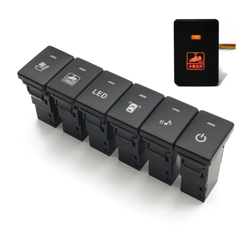 Car Orange Led Light Music Power Camera Recorder Radar Seat Pulsante Interruttore Di Ventilazione Con Cavo Per Suzuki Jimny 2019 2020 2021