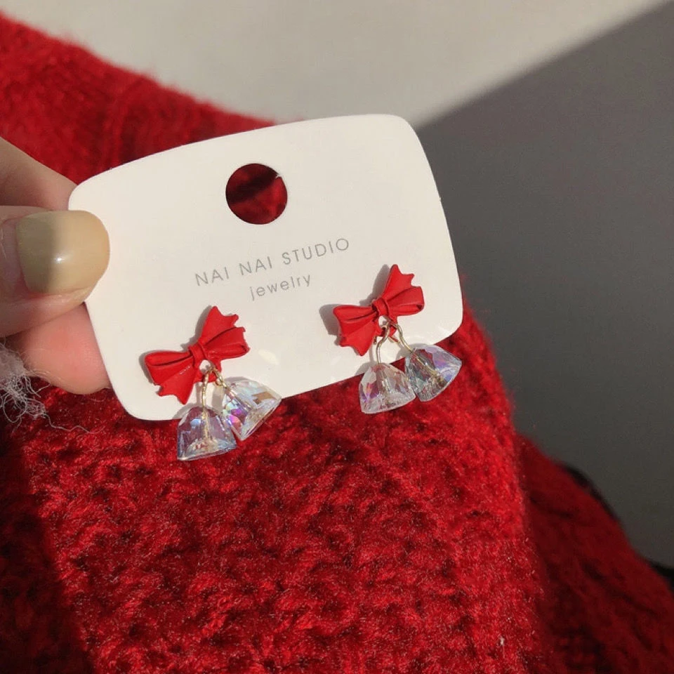 

Женские серьги-подвески из серебра 925 пробы, с красным бантом