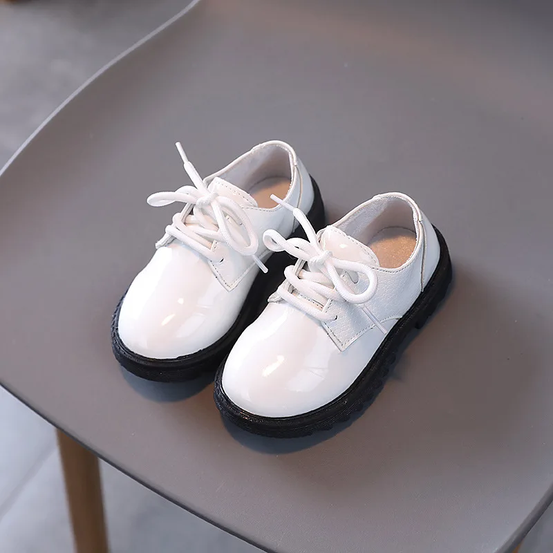 Black PU Leather Kids Casual Lace Up Shoes