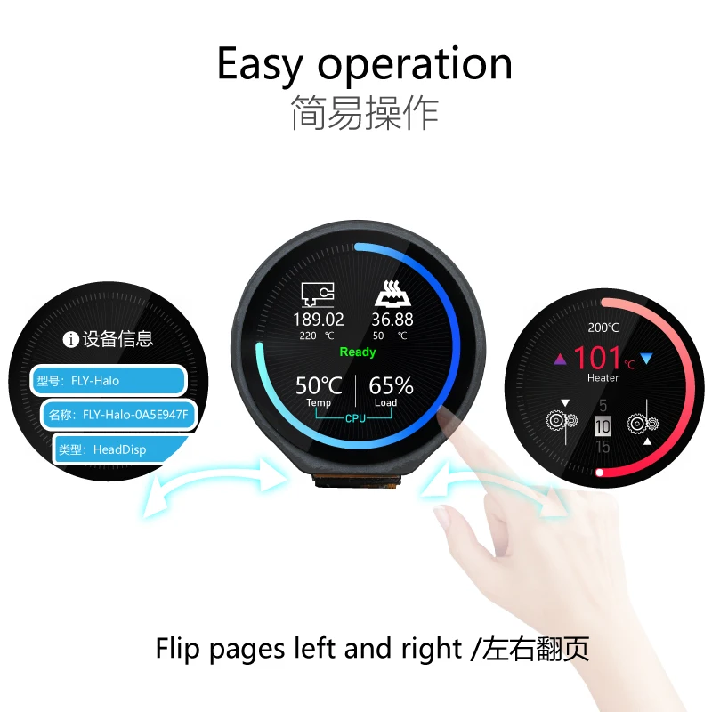Mellow 128 Polegadas Fly-halo Wifi Ips Smart Circular Touch Screen para Impressoras 3d com Toque Capacitivo e Compatibilidade Klipper - Imagem 3