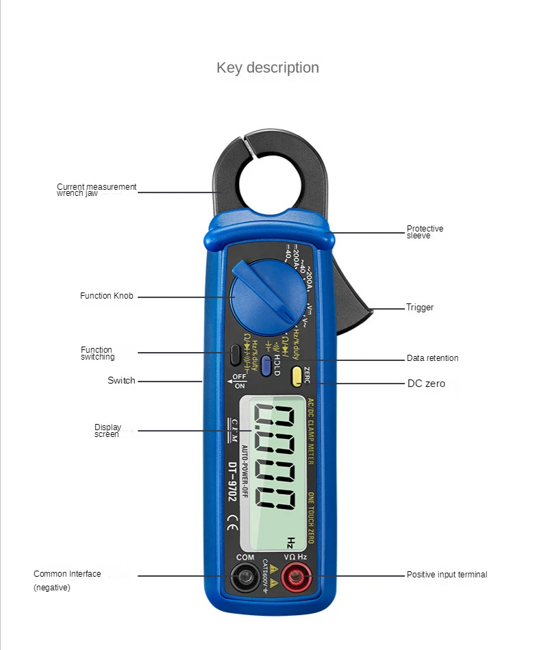 Dt-9702 Pinza Amperometrica Ac/Dc A Ganascia Piccola Multimetro Pinza Digitale 4000 Display Digitale Spegnimento Automatico