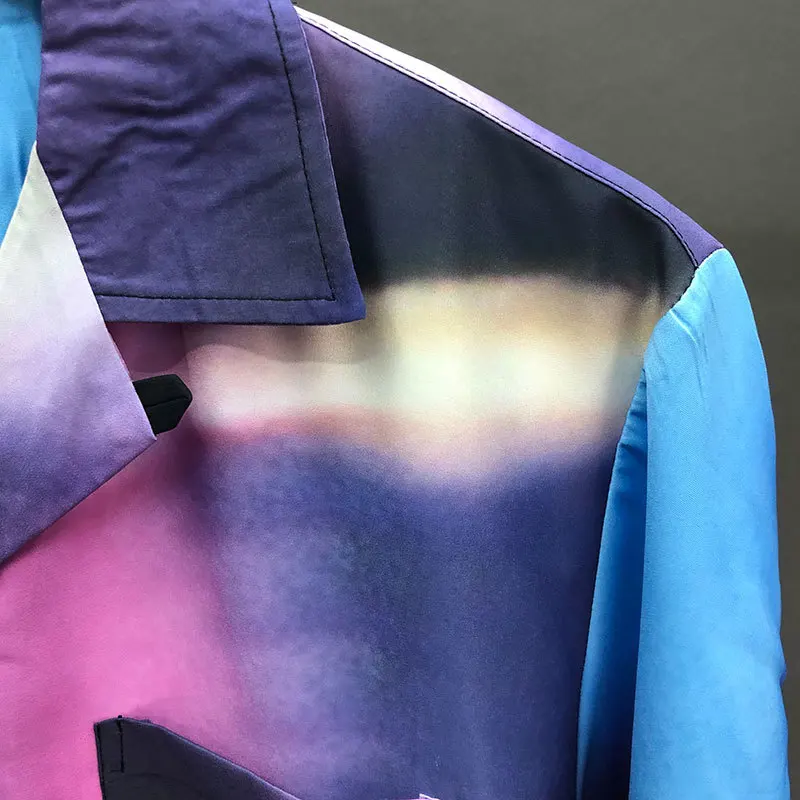 Color Gradient Pattern Shirt Short Sleeve Casual Men Shirt Streetwear Breathable Camisa Fashion Masculina Summer