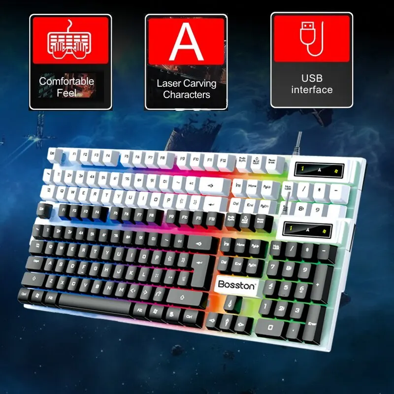 LED 데스크탑 컴퓨터 게임 기계적 느낌 키보드 노트북 블랙 서스펜션 키 캡, usb 포트, 인기 판매