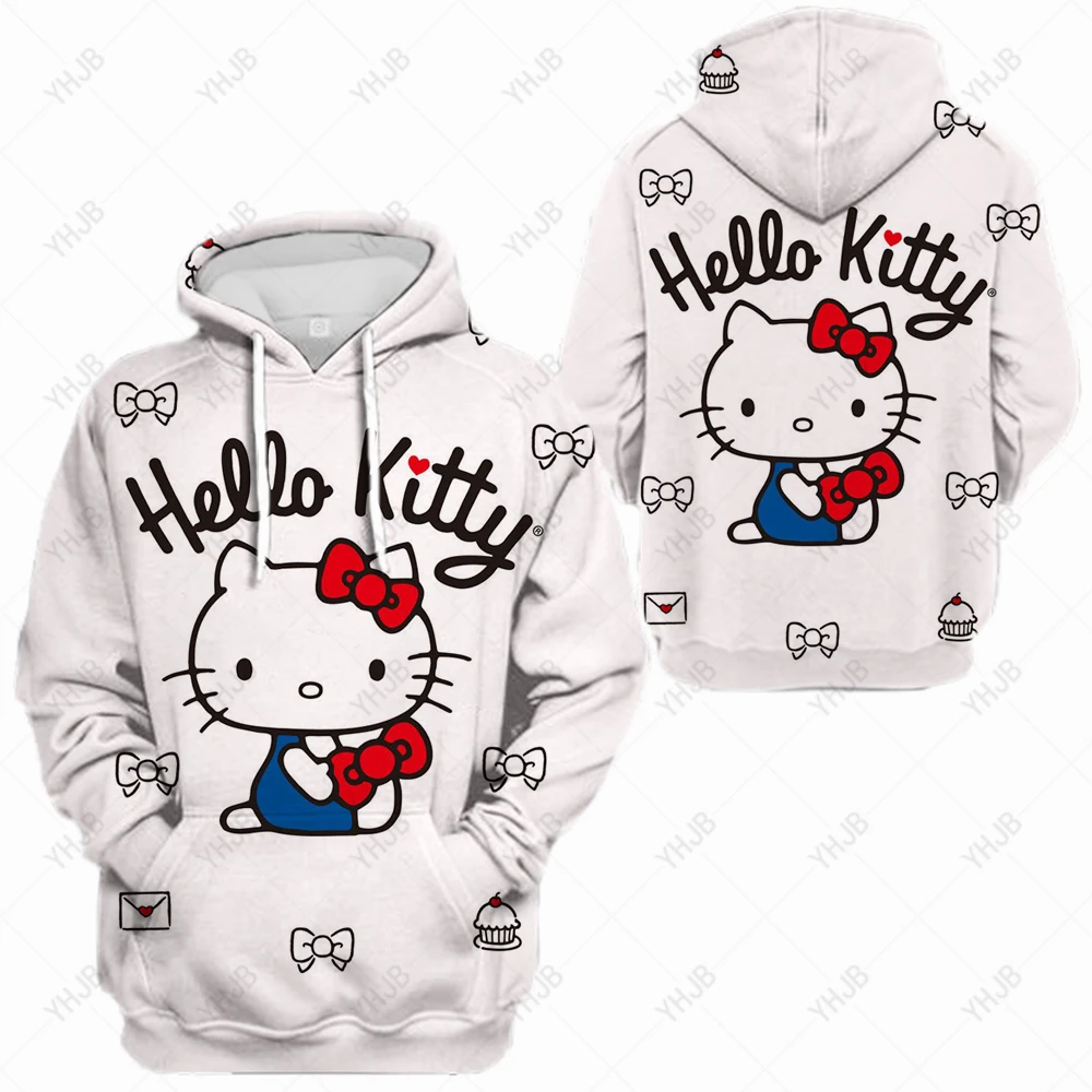 

Hello Kitty Coat 2023 Women Autumn Fashion Thick Cute Hoodie Coat Cartoon Print pink Hooded Sweater Loose pocket Hoodie
