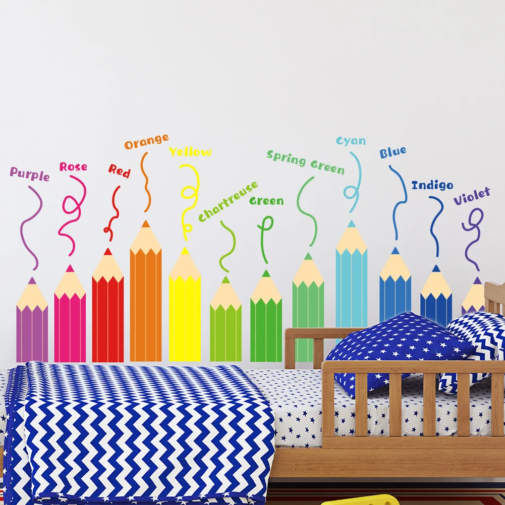 Cartoon Rainbow Crayon Wall Stickers Kids Room Bedroom Background Decoration Wallpaper Home Decor Self Adhesive Nursery Decals wall stickers luminous wall stickers vinyl decal stickers children room decoration