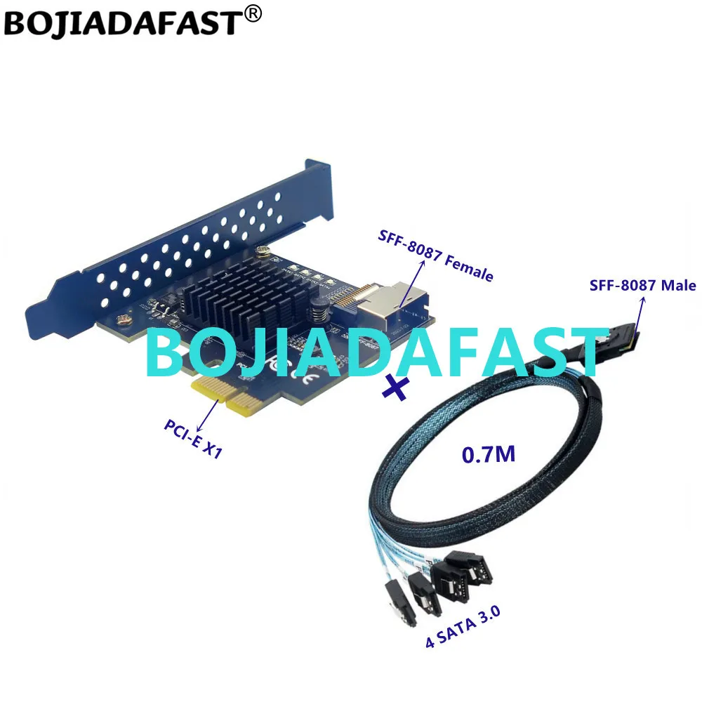 

Mini SAS SFF-8087 Connector to PCI Express PCI-E 1X Controller Riser Card With 4 SATA 3.0 Hard Disk Data Cable 0.7M