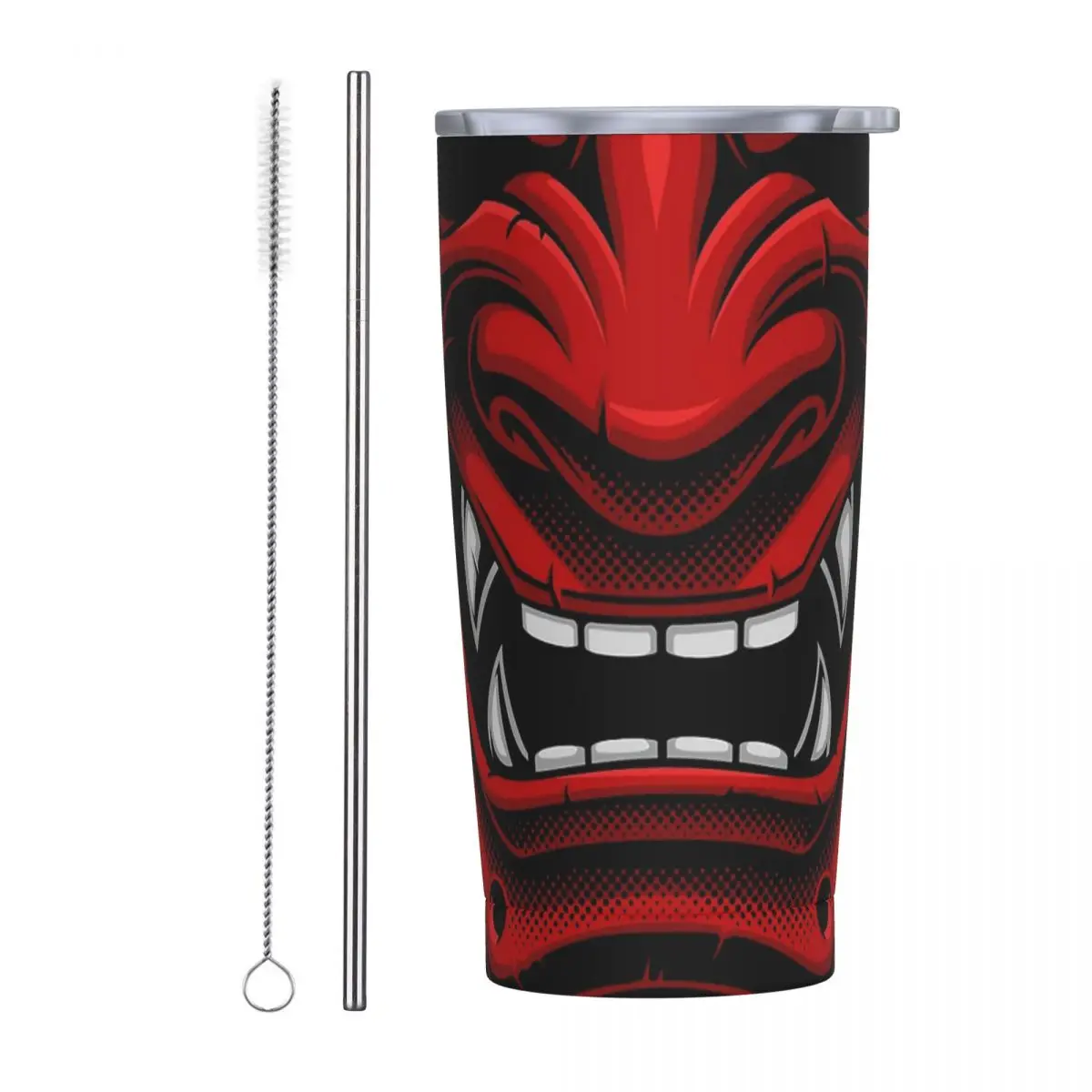Bicchiere Isolante Giapponese Oni Demon Con Coperchio A Cannucce Ninja Samurai Tazza Termica Da Viaggio Sottovuoto Tazza Termica Da Esterno, 20Oz