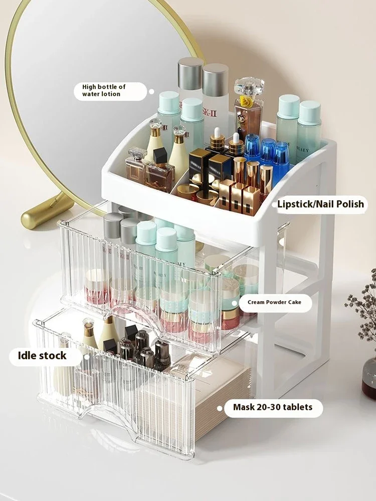 Drawer Layered Makeup Organizer Large Capacity PP Transparent Jewelry Skincare Makeup Desktop Storage Box Home Office Supplies