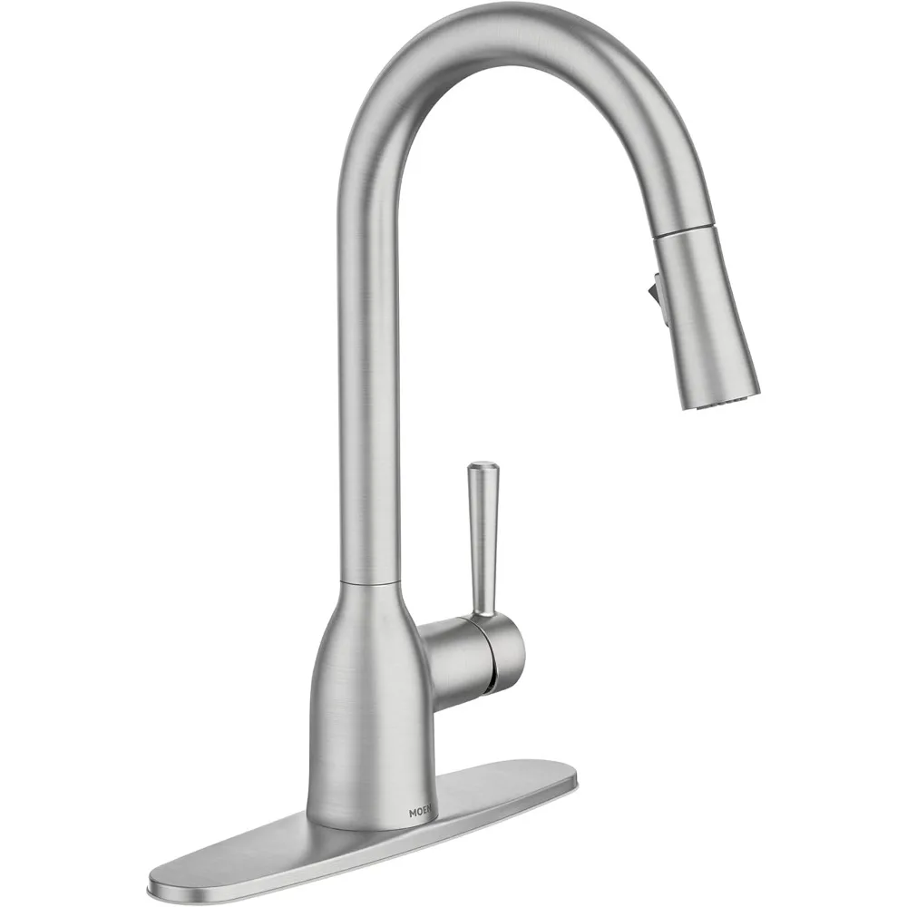 Moen Adler Spot Resist Stainless One-Handle High Arc Kitchen Sink Faucet with Power Clean, Kitchen Faucet with Pull Down Sprayer