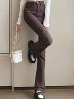Women Korean Flare Jeans Girls High Waist Elastic Boot Cut Pants Lady Vintage Blue Black Gray Brown Denim Bell Bottom Trousers - Image 4