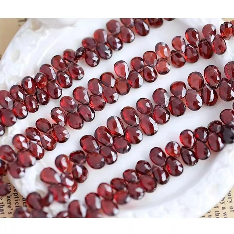 

Garnet RED flat Pear faceted drop 7-9mm nature for making jewelry necklace 20cm FPPJ wholesale