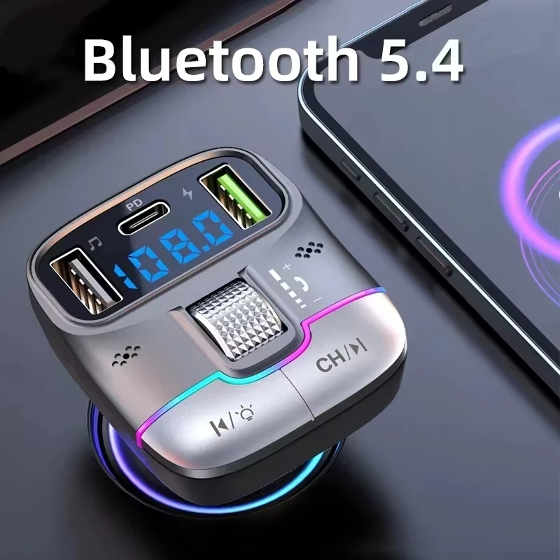 FM Transmitter Bluetooth 5.4 Hands-Free Portable Car AUX Radio Modulator MP3 Player Fast Charging Adapter