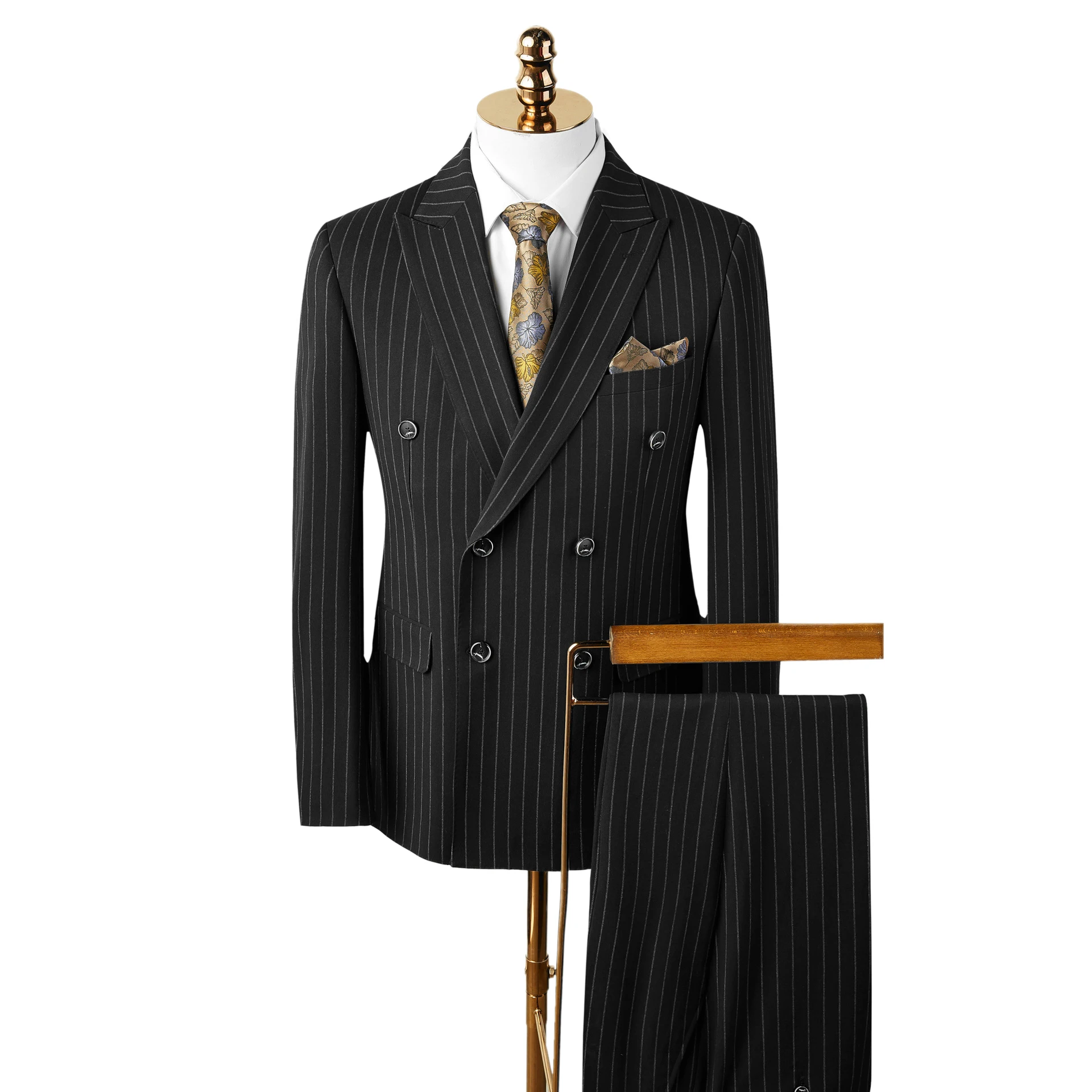 2 Pieces  Men's Suit Striped  Casual Peak  Lapel Single  Breasted Prom Tuxedos for Groomsmen (Blazer+Pant）