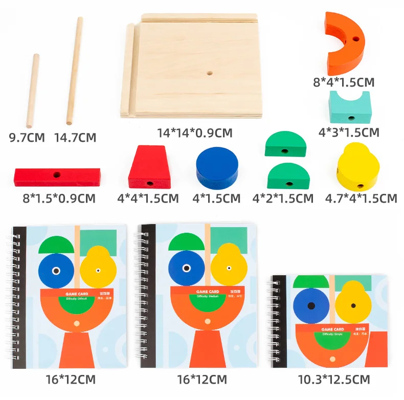 Wooden Building Blocks with 3D Stereo Projection Space, Improve Kids Multi-Angle Spatial Thinking Montessori Blocks for Toddlers 6