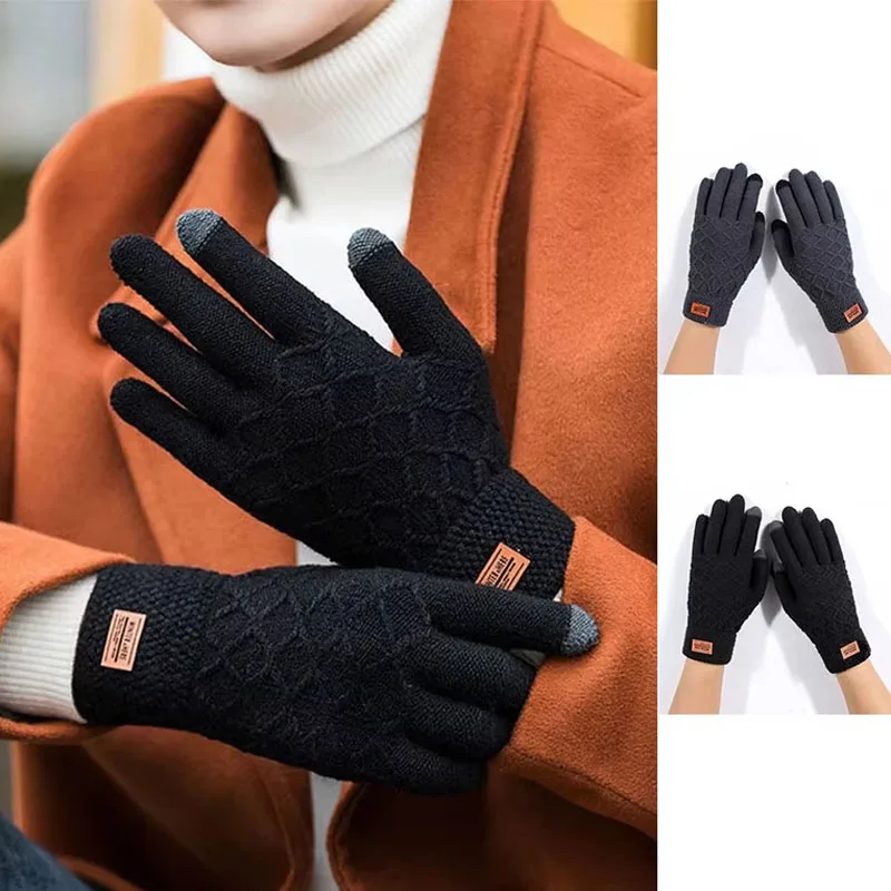 Cycling Gloves Touchscreen Gloves Knitted Gloves Warm Gloves Autumn Winter Version of The Touch Screen Knitted Wool Plus Velvet Thickening Outdoor Riding Gloves for Men Accessories Gifts