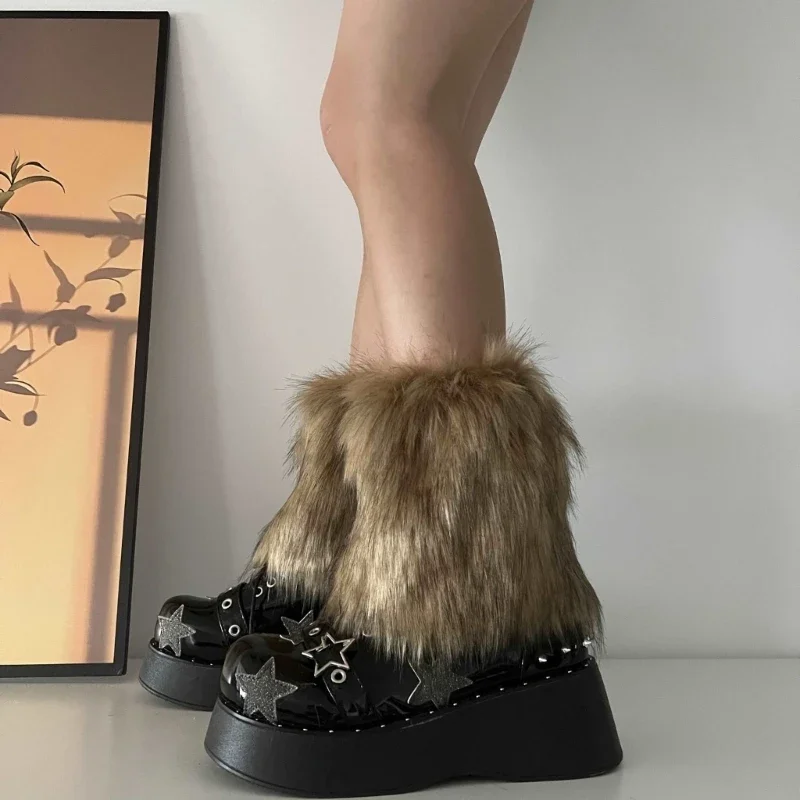 3 Farben 25 cm verdicken Kunstpelz Plüsch Beinwärmer Winter Damen warme fußlose Stiefelüberzüge Y2K JK Uniform Kleidung Zubehör – Detail 2