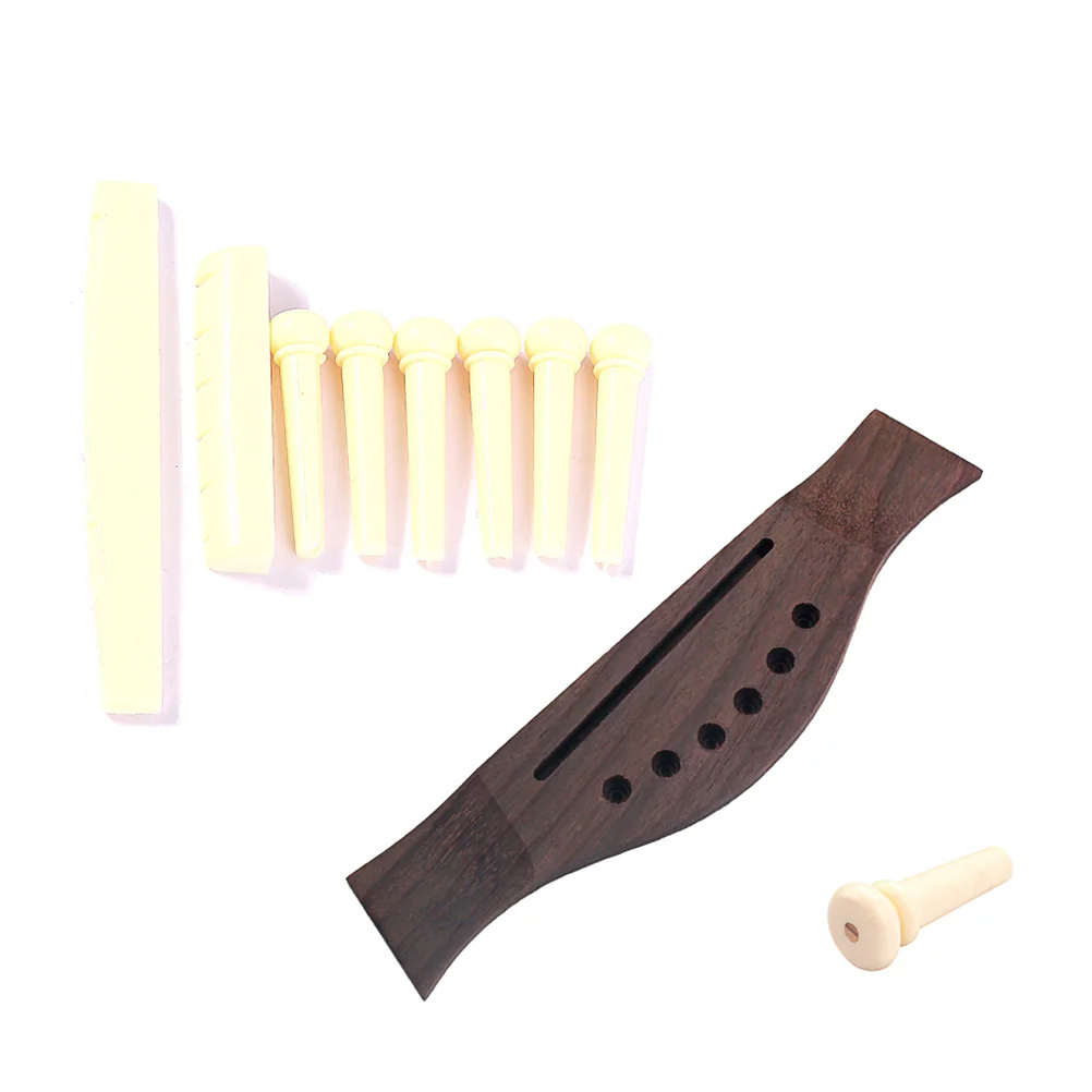 

6-String Rosewood Saddle Plastic Guitar Saddle Nut Slotted Bridge Endpins for Folk Classical Acoustic Guitar Replacement Parts