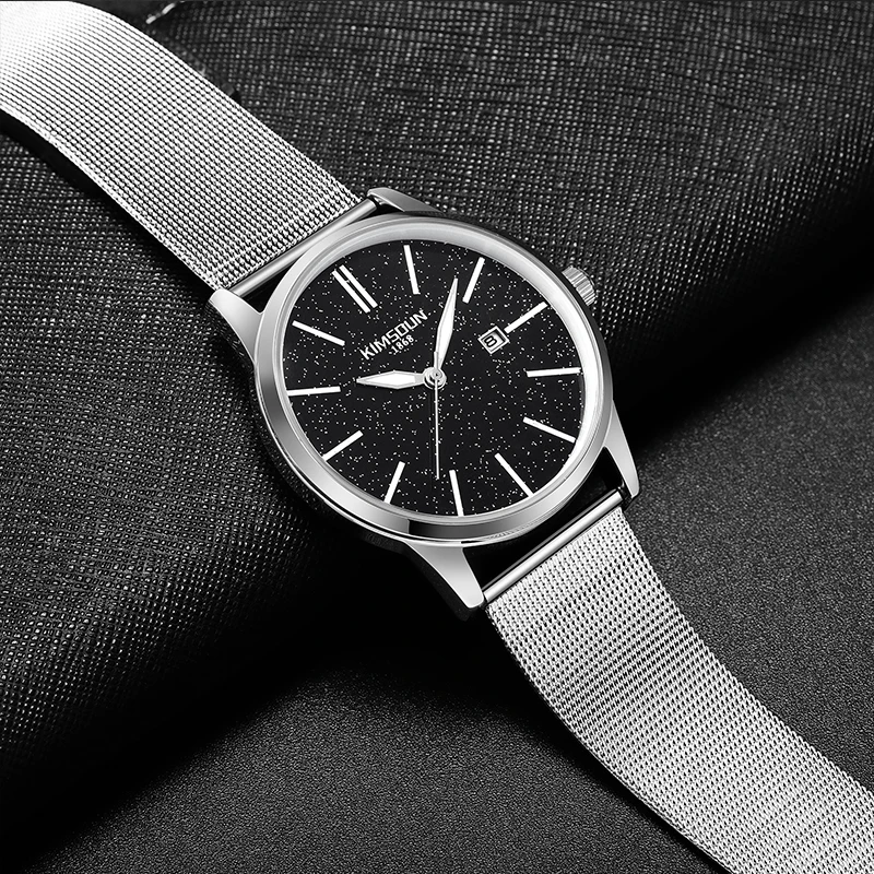 Fashion Starry Sky Dial Watch Men Simple Round Stainless Steel Quartz Wristwatch Casual Luminous Waterproof Male Clock Cheap New