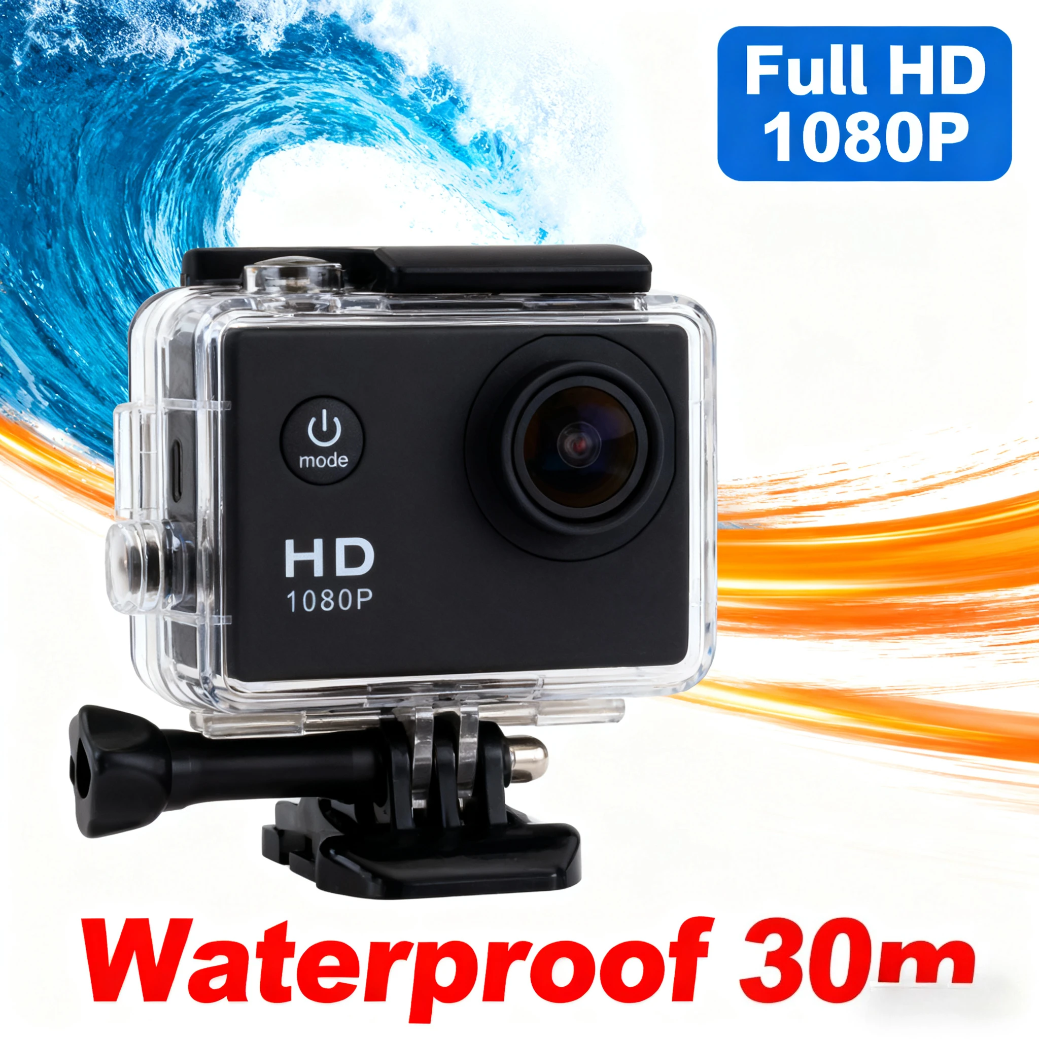 1080P Full HD Action Camera 30M Waterproof 2.0-Inch Screen for Helmet/Cycling/Skiing/Diving Portable Outdoor Sport DV Action Cam