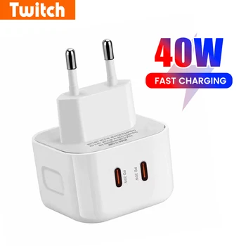 Caricatore da parete USB C da 40W con ricarica rapida Dual PD QC 3.0 per iPhone, Samsung, Huawei, Xiaomi.