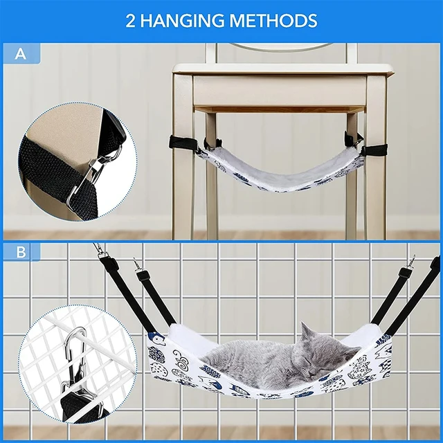 Cat Hanging Hammock with Adjustable Straps Double-Sided Pet Cage Hammock Hanging Bed Resting Sleepy Pad for Small Animals Pets 5