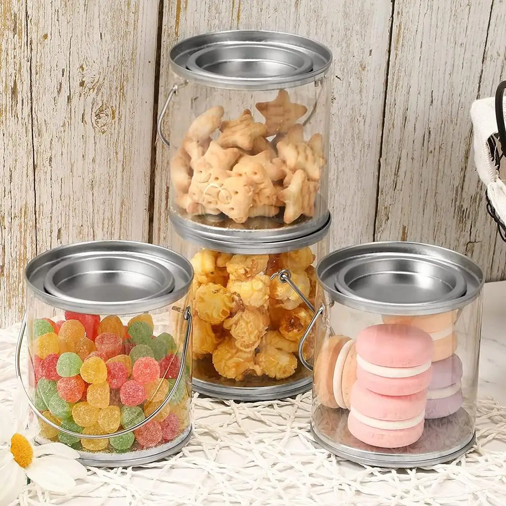 12pcs Transparent Empty Paint Cans Cylinder Paint Bucket Containers With  Lids Handle For Candy Cookies - AliExpress